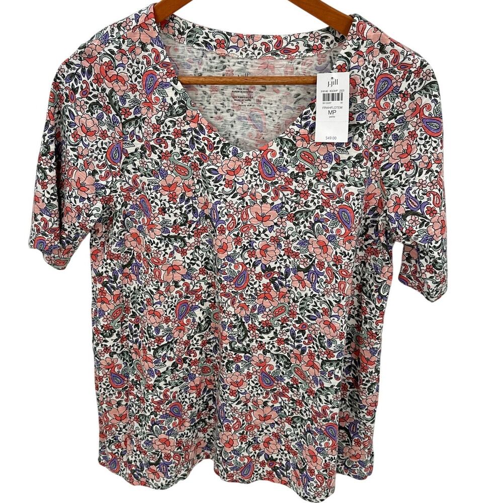 J. JILL NWT Pima Slub Tee in Mulitcolor Floral // Medium Petite